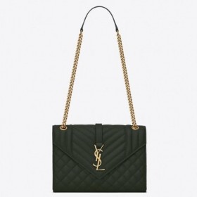 Saint Laurent Medium Envelope Bag Dark Green Nerf Leder Saint Laurent Tassen
