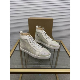 Christian Louboutin Louis Strass-High-top Sneakers Wit Kalfsleer