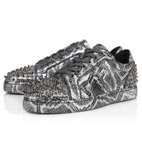 Christian Louboutin Seavaste 2 Sneakers Slang Gedrukt Kalf Leer En Spikes Zilver