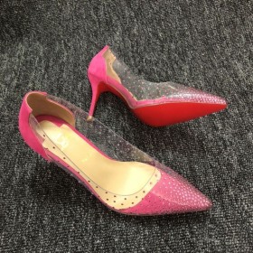 Christian Louboutin Degrastrass Pumps Suede en PVC Roze CL Schoenen