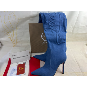 Christian Louboutin Kate Botta Alta Loubijeans 100 Mm Laarzen Denim Louboutin Reliëf
