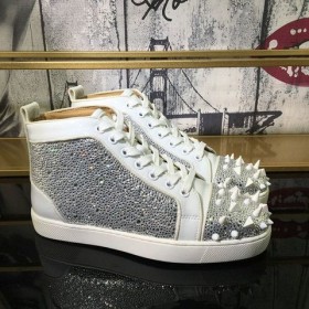 Christian Louboutin Lou Pik Pik Strass-High-Top Mannen Sneakers Wit Kalfsleer