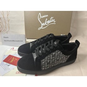 Christian Louboutin Louis Junior Monogram-jacquard Sneakers Suede Zwart CL Schoenen
