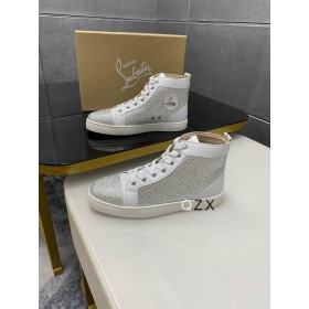 Christian Louboutin Louis Strass-High-top Sneakers Wit Kalfsleer