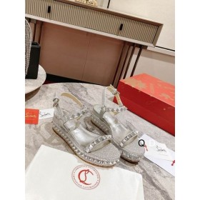 Christian Louboutin Pyraclou 60 mm Espadrilles Glitter Zilver Leer