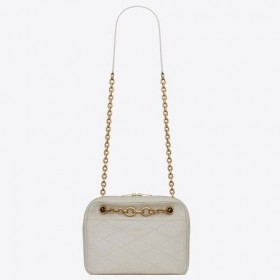 Saint Laurent Le Maillon Kleine Keten Tas Wit Lamsvel