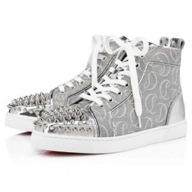Christian Louboutin Sneaker Lou Spikes Zilver Kalf