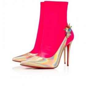 Christian Louboutin Spikita Buit Jessie Joli 100 mm Ab/rose Fluo Patent