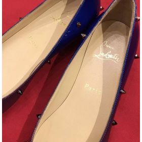 Christian Louboutin Degraspike Flats Spikes Patent Kid Leather Blue Purple