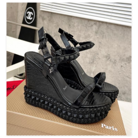 Christian Louboutin Pyraclou 120 mm Espadrilles Calf leather Black 