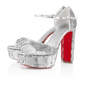 Christian Louboutin Sandaloo Mini Paillettes 130 Mm Strappy Sandals Crepe Satin And Sequins Version Silver