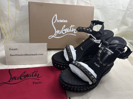 Christian Louboutin Pyraclou 120 mm Espadrilles Glitter Leather Black