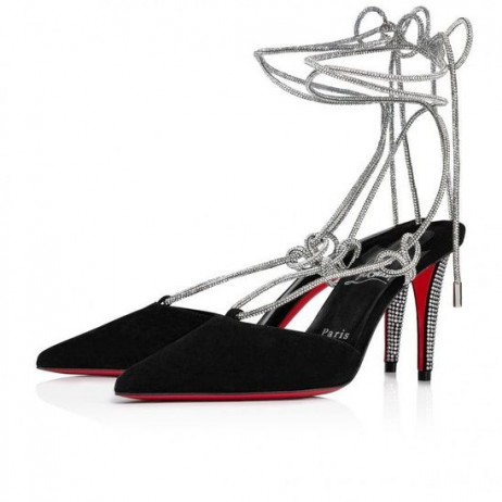 Christian Louboutin Astrid Pitsi Strassi 85 Mm Strappy Pumput Sametti Ja Strass Musta