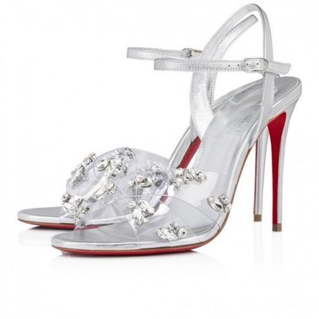 Christian Louboutin Degrasandal Kuningatar 100mm Sandaalit Pvc Iridecent Nappa Nahka Hopea CL Kengät Store