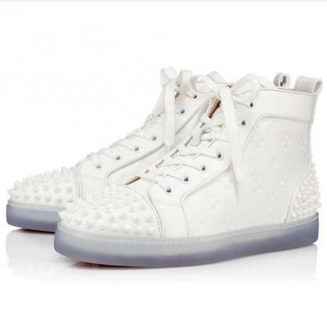 Christian Louboutin Lou Piikkejä 2 Sneaker High-Top Kohokuvioitu Vasikannahka Valkoinen CL Kengät Store
