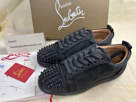 Christian Louboutin Louis Junior Spikes Matala-top Sneaker Veau Velours Tumman Harmaa