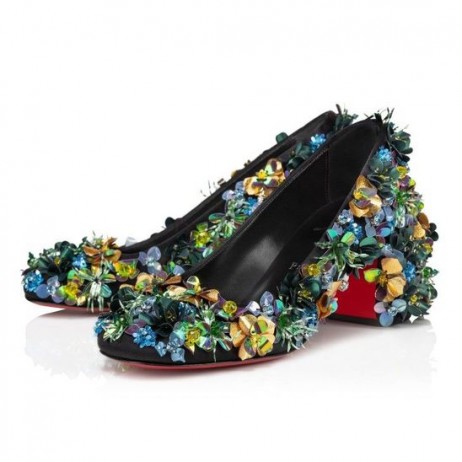 Christian Louboutin Minny Tropica 70 Mm Pumput Kirjailtu Ohukainen Satiini Musta CL Kengät