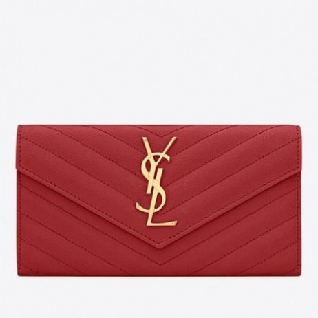 Saint Laurent Suuri Monogrammi Läppä Lompakko Punainen Martioitu Nahka