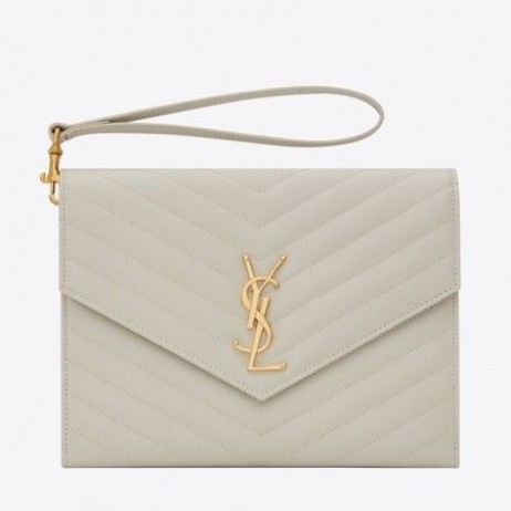 Saint Laurent Monogrammi Kytkin Valkoinen Rakeinen Nahkaa