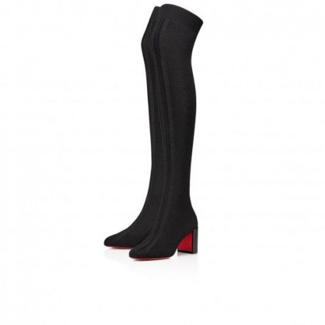 Christian Louboutin Beyonstage Botta 70mm ThightBoots Mesh Ja Vasikan Nahka Musta CL Kengät