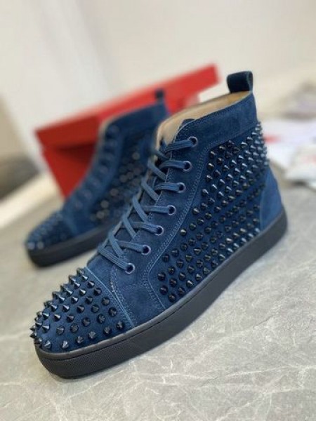Christian Louboutin Louis Spikes High-Top Lenkkarit Veau Velous Tummansininen