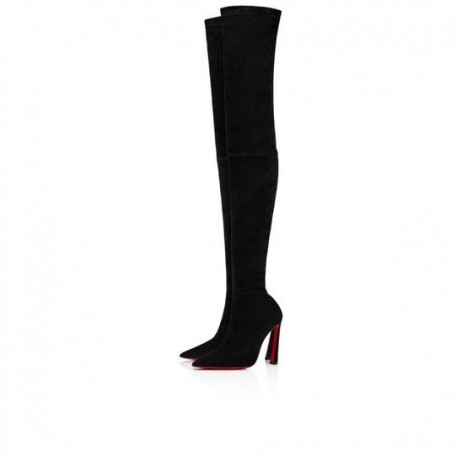 Christian Louboutin Condora Botta Alta 100 Mm ThighBoots Venytetty Veau Velours Musta Christian Louboutin Kengät