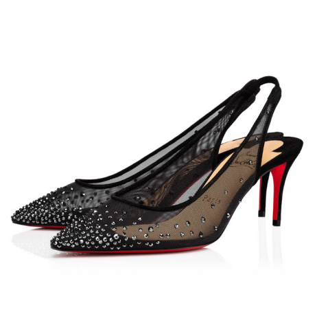 Christian Louboutin Follies Strass Rintareppu Pumput 70mm Verkkosukat Musta CL Kengät