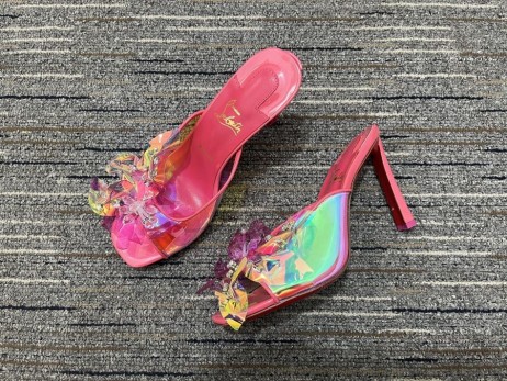 Christian Louboutin Irisoiva Nahka Muuli Sandaalit 100 Mm TPU Vaaleanpunainen