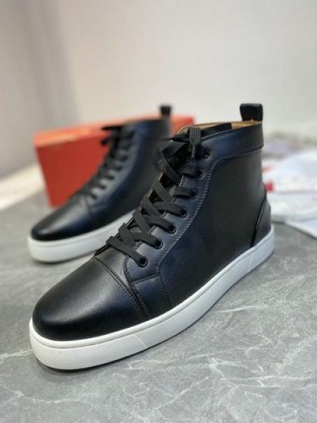 Christian Louboutin Louis Flat Korkea-top Lenkkarit Vasikannahka Musta Valkoinen
