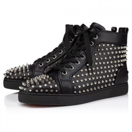 Christian Louboutin Louis Yö Piikkejä Korkea-Top Lenkkarit Vasikka ja Nappa Nahka Musta