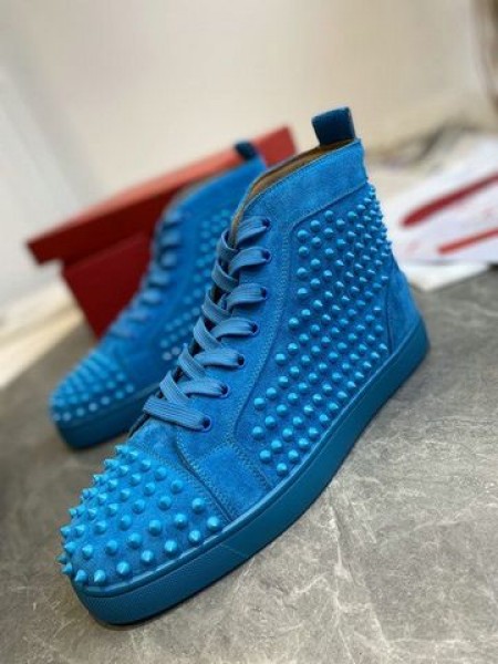 Christian Louboutin Louis Spikes High-Top Lenkkarit Veau Velous Sininen CL Kengät