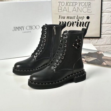 Jimmy Choo Knight Nilkan Square Kantapää Martin Cowhide Pitsi-Up Musta Saappaat