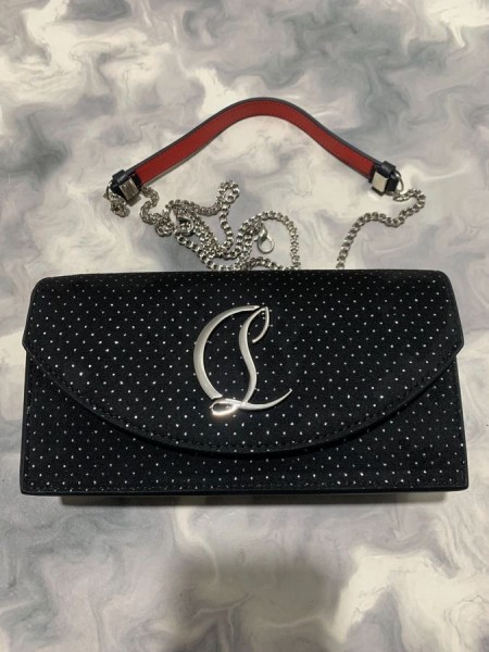 Christian Louboutin Loubi54 Crossbody Kytkin Velluto Strassi Nahka Mokka Musta