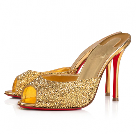 Christian Louboutin Minut Dolly Strass Pumput 100 mm Mokka Strassi Koristellut Kultaa