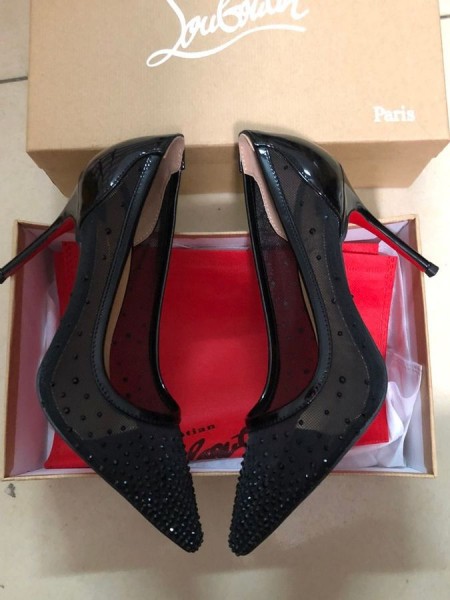 Christian Louboutin Follies Strass Pumput Mesh, ja kiiltonahkaa Musta