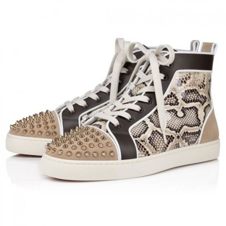 Christian Louboutin Lou Piikkejä Korkea-Top Lenkkarit Veau Velours Patentti Vasikan Nahka Käärme Painettu Ja Piikkejä Saharienne