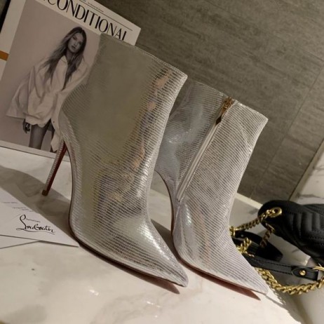 Christian Louboutin Joten Kate Nilkan Saappaat 85mm Nahka Metallinen Hopea