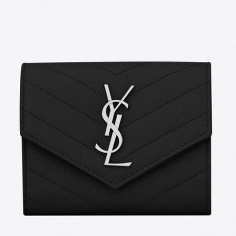 Saint Laurent Kompakti Tri-Fold Lompakko-Noir Nahka Saint Laurent Lompakot