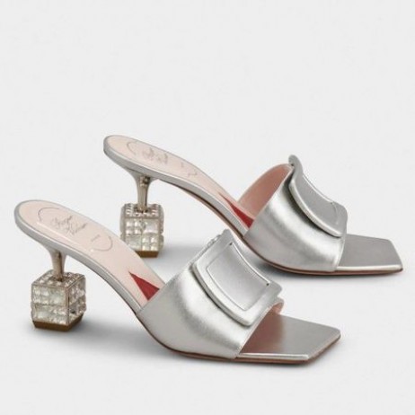 Roger Vivier Kuutio Strass Kantapää Muulit Hopea Metallinen Nahka