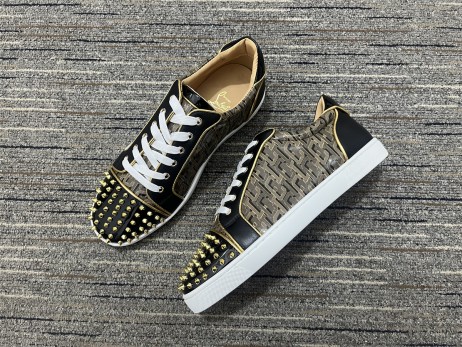 Christian Louboutin Louis Junior Spikes Sneakers CL Jacquard Calf Leather Multi