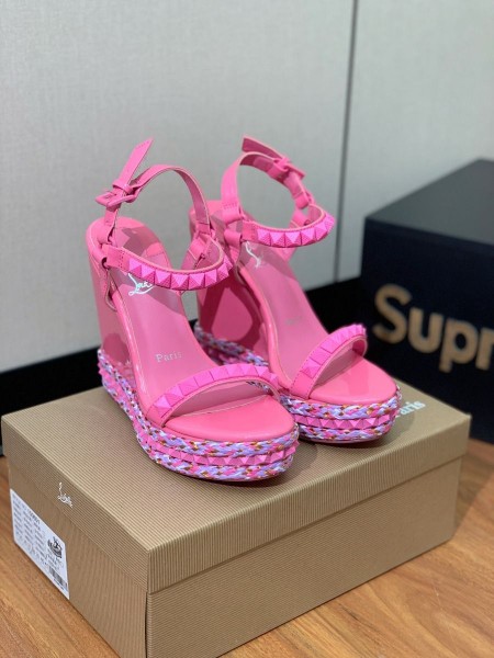 Christian Louboutin Pyraclou 110 mm Espadrilles Patent Calf Leather Pink