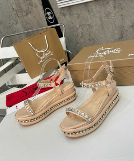 Christian Louboutin Pyraclou 60 mm Espadrilles Leather With Strass Nude
