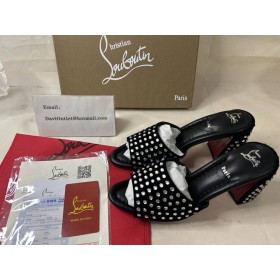 Christian Louboutin Jane Muuli Strass Boum 85mm Muulit Veau Velours Ja Strass Puomi Musta