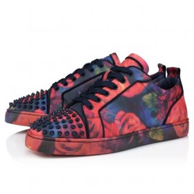 Christian Louboutin Louis Junior Spikes Tennarit Ruusut Painettu Vasikka Nahka Ja Piikit Monivärinen