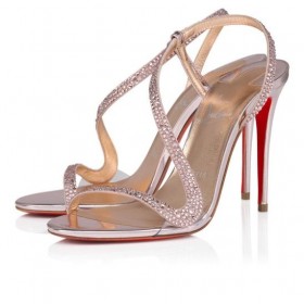 Christian Louboutin Rosalie Strass 100 Mm Sandaalit Mokka Ja Laminoitu Vasikka Nahka Vers Vintage Rose