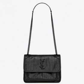 Saint Laurent Niki Vauva Laukku Musta Crocodile Kohokuvioitu Nahka Saint Laurentin Laukut