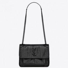 Saint Laurent Niki Vauva Laukku Musta Crocodile Kohokuvioitu Nahka Saint Laurentin Laukut