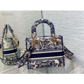 Dior Lady D Lite-Laukku Sininen Beige Jouy Kirjonta