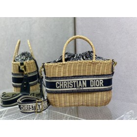 Dior Lady Dior Käsilaukku 30Cm Luonnon Paju Sininen Dior Vino Jacquard
