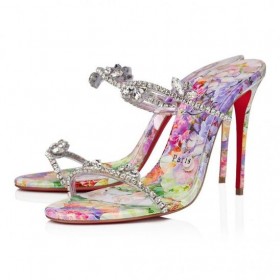 Christian Louboutin Vain Kuningatar 100mm Muulit Pvc Ja Vasikka Nahka Kukkivat Print Multicolor CL Kengät